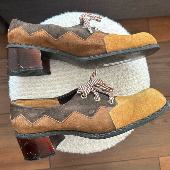Vintage 1960’s-1970’s Flipz Suede Patchwork Leather Platform Oxford Shoes Size 6 - Picture 4 of 7